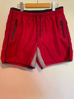 POINT ZERO Red Swim Shorts Lined Beach Trunks Quick Dry Zip Pockets M. MEDIUM